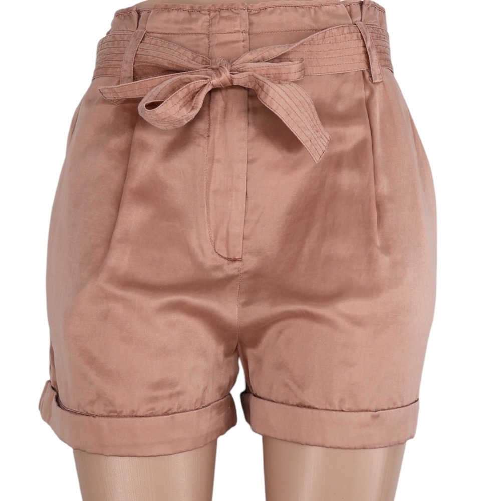 ALC A.L.C. Davidson Silk Cotton Paperbag‎ Belted Shorts Rose Pink Size M EUC
